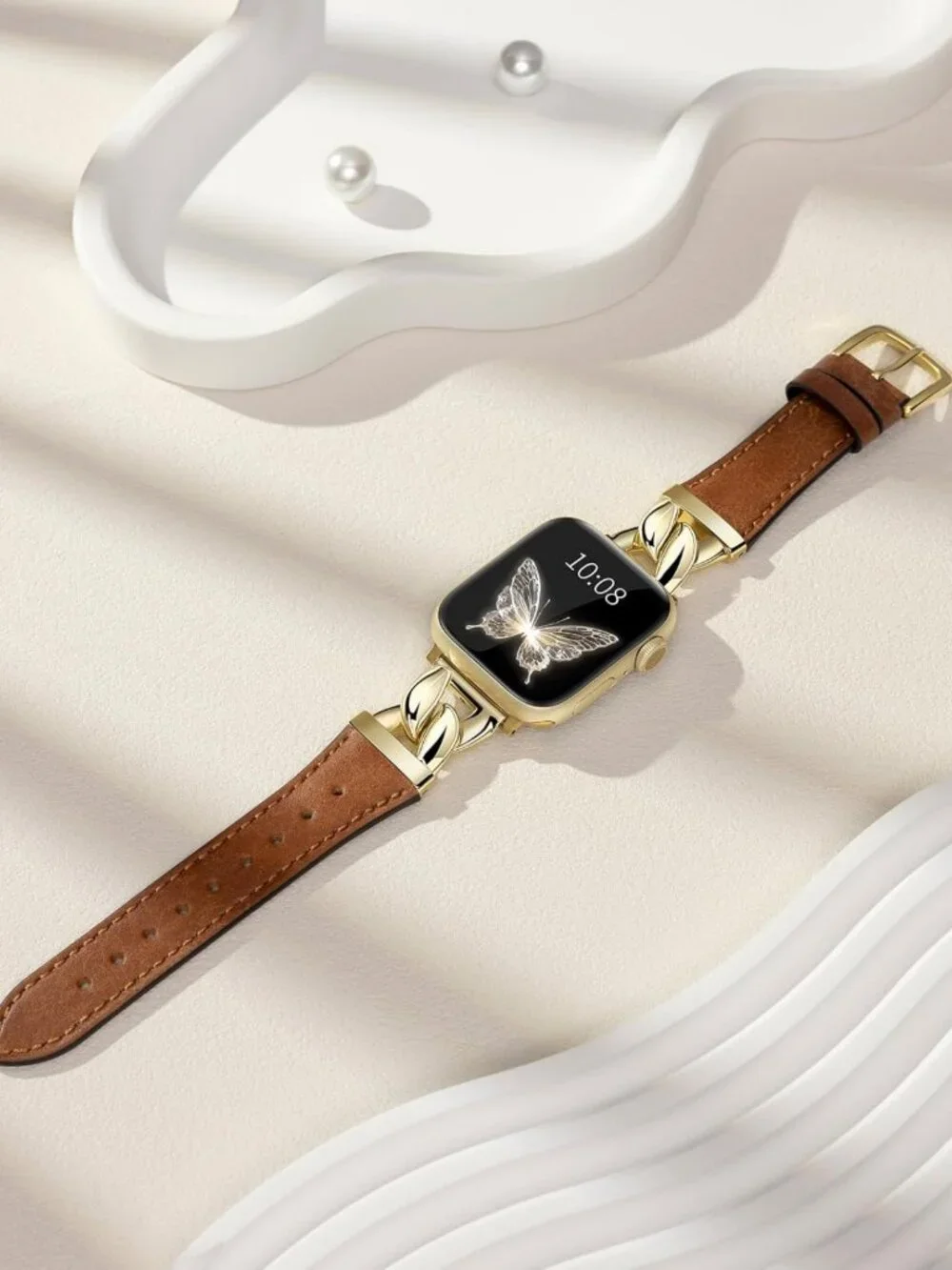 Elegant Genuine Leather Apple Watch Band - Slim Fit, Interlocking Connector